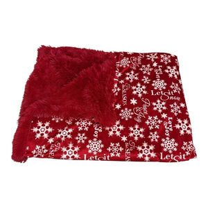 Red Reversible Holiday Throw Blanket 45x65 Snowflake Peace Love Joy Plush Cozy